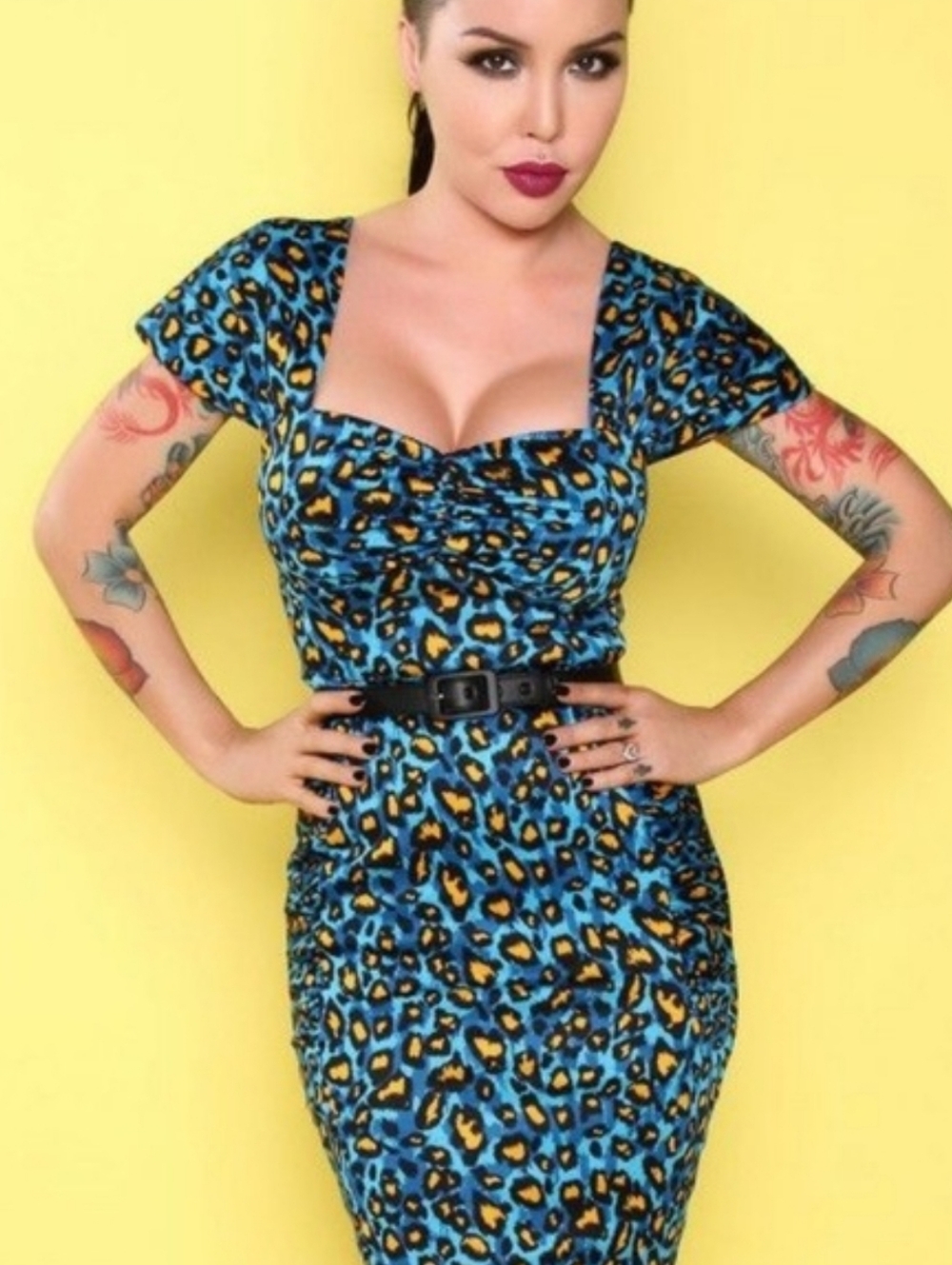 Deadly Dames Blue Leopard Poison Ivy Wiggle Dress Size 2x GUC*